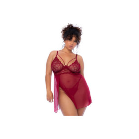 Nuisette grande taille couleur framboise et string 